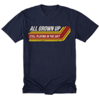 Navy Tall Tee featuring the All Grown Up Still Playing in the Dirt design on the front by Trail Snark.
