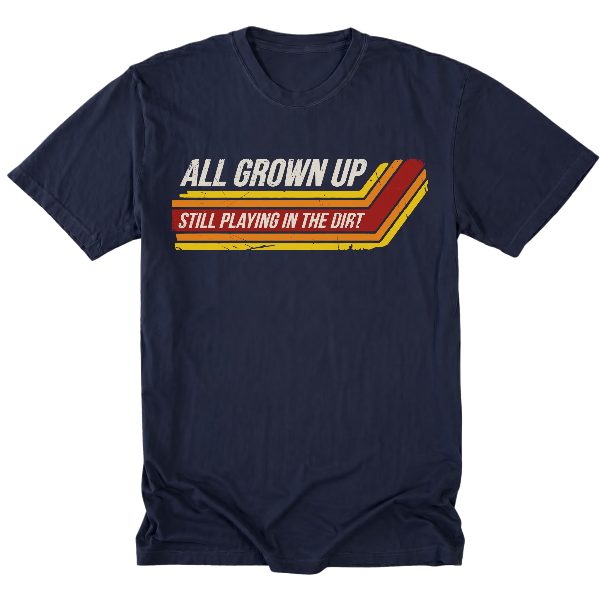 Navy Tall Tee featuring the All Grown Up Still Playing in the Dirt design on the front by Trail Snark.