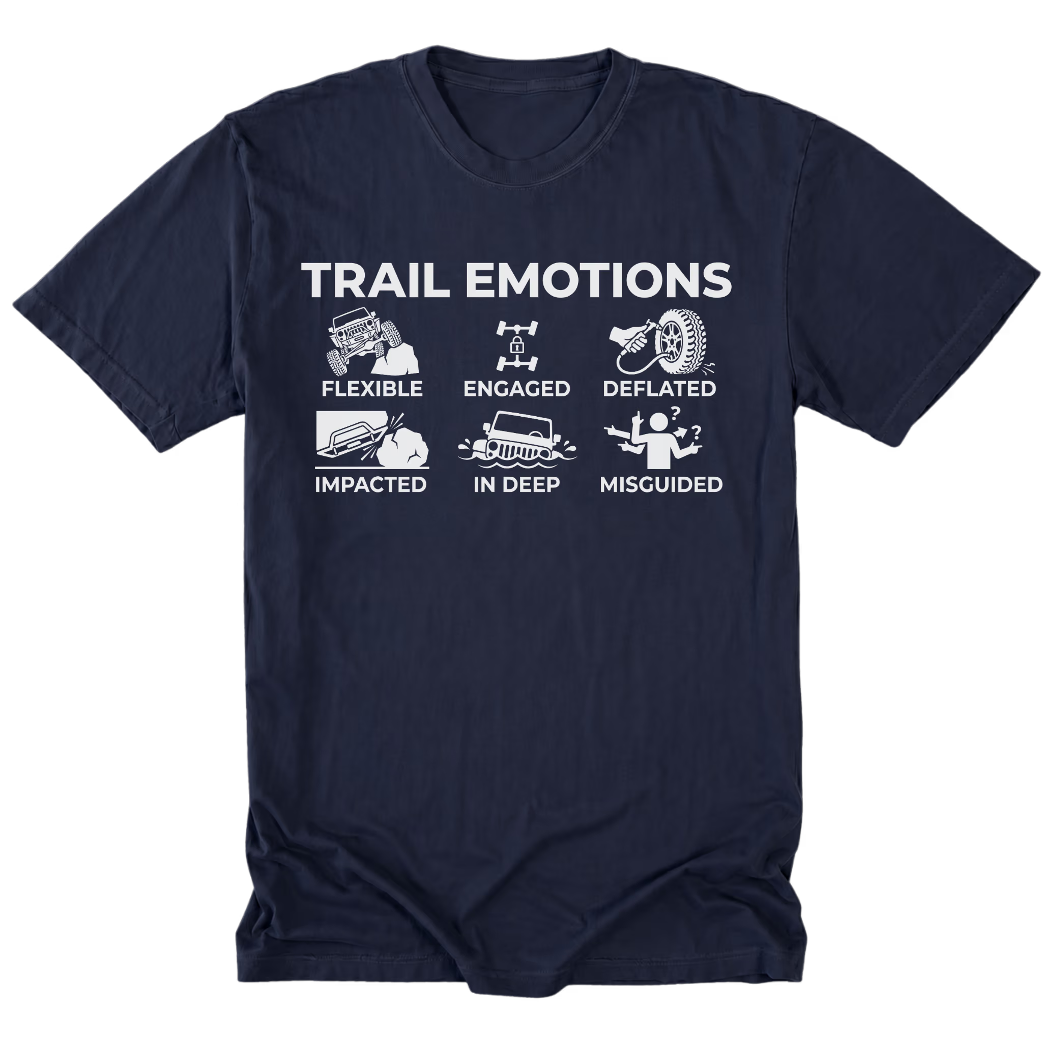 Navy Tall Tee featuring the Trail Emotions design on the front by Trail Snark.