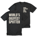 Black Tall Tee featuring the World’s Okayest Spotter design on the back by Trail Snark.