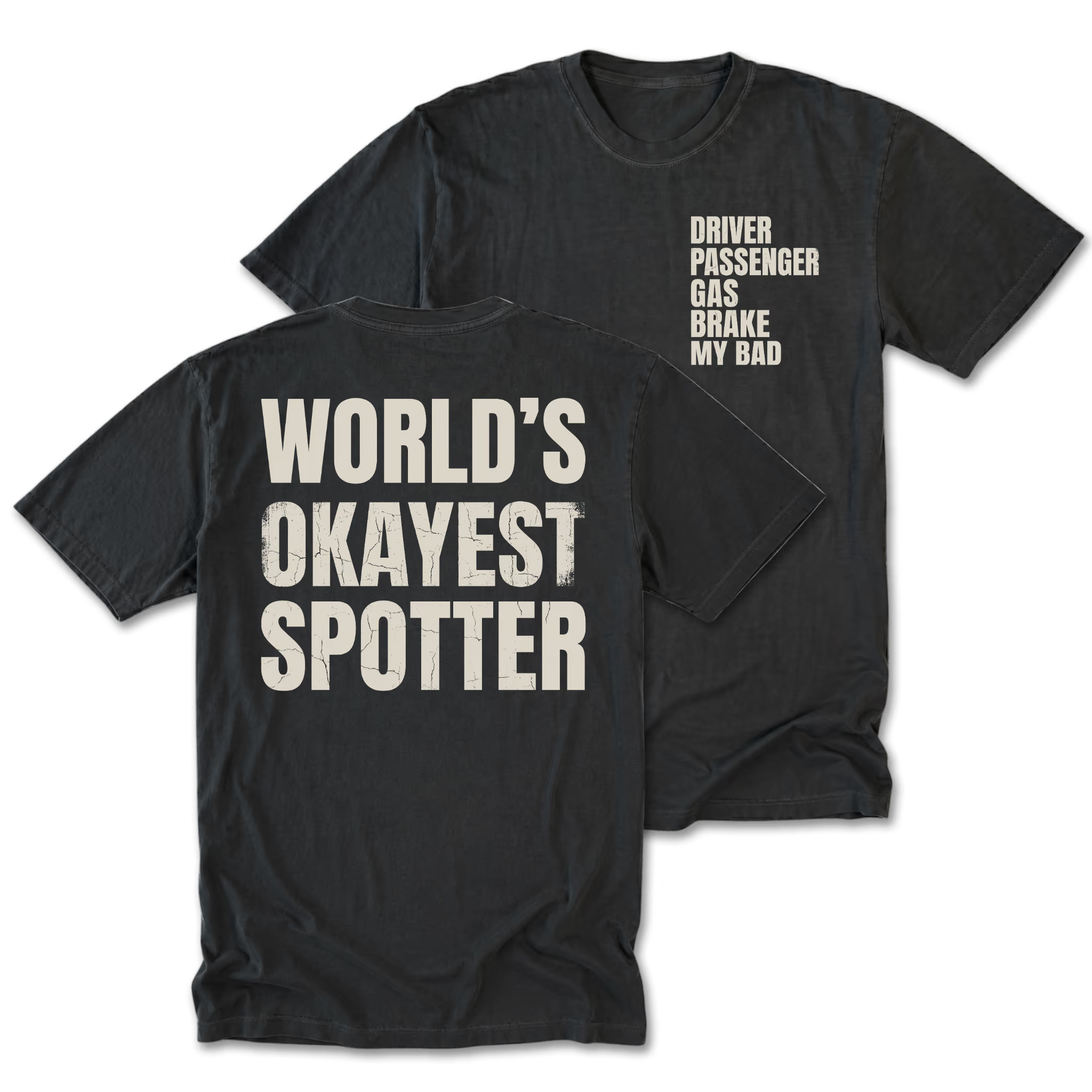Black Tall Tee featuring the World’s Okayest Spotter design on the back by Trail Snark.