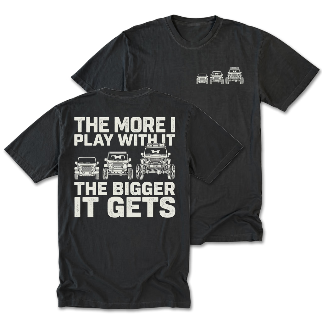 Black Tall Tee featuring the Bigger Rig progression design on the back by Trail Snark.