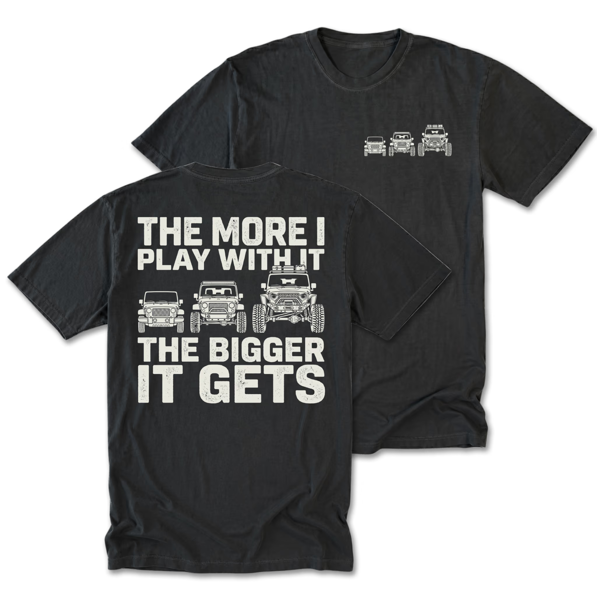 Black Tall Tee featuring the Bigger Rig progression design on the back by Trail Snark.