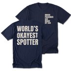 Navy Tall Tee featuring the World’s Okayest Spotter design on the back by Trail Snark.