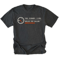 Black t-shirt featuring a fuel gauge graphic with text reading fuel economy 8 MPG and smiles per gallon unmeasurable displayed on the front.