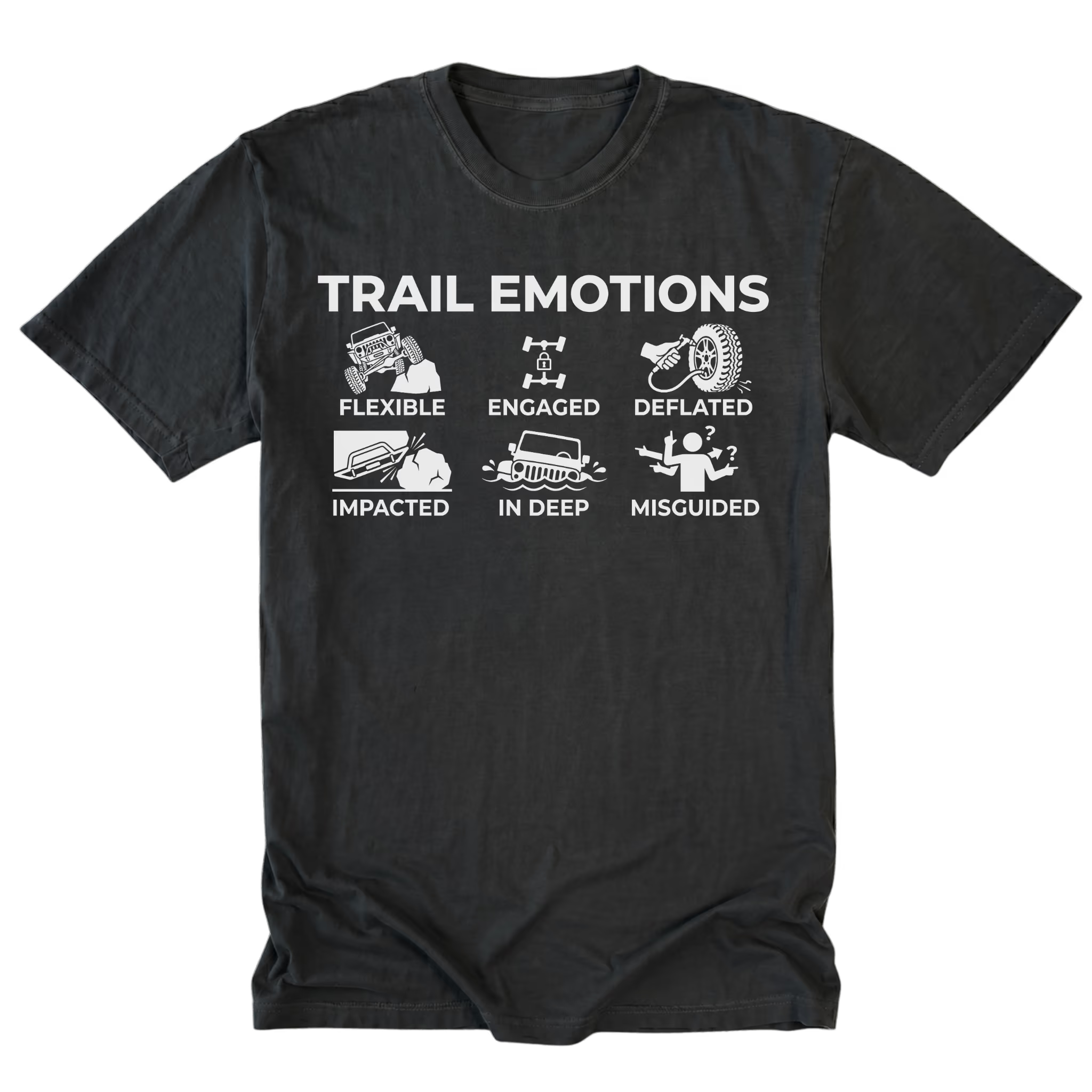 Black Tall Tee featuring the Trail Emotions design on the front by Trail Snark.