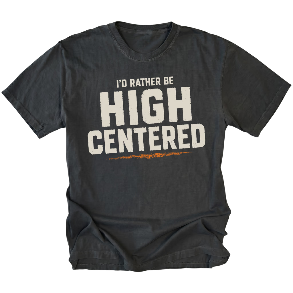 Black t-shirt featuring the High Centered design on the front by Trail Snark.