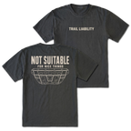 Black T-shirt with a Not Suitable For Nice Things skid plate design shown from the back view by Trail Snark.