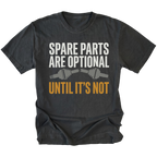 Black T-Shirt featuring the Spare Parts Are Optional Until It’s Not design with a broken axle graphic on the front view by Trail Snark.