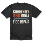 Black Tall Tee featuring the five-thousand-dollar repair design on the front by Trail Snark.