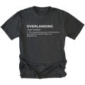 Black T-Shirt with dictionary-style “Overlanding” definition text shown on front view by Trail Snark.