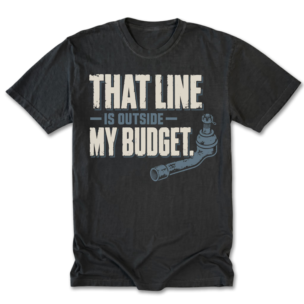 Black tall tee featuring the Outside Budget trail line design on the front by Trail Snark.