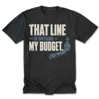 Black tall tee featuring the Outside Budget trail line design on the front by Trail Snark.