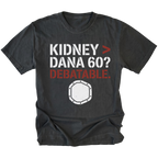 Black t-shirt featuring Kidney greater than Dana 60 debatable design with axle graphic on front view by Trail Snark.