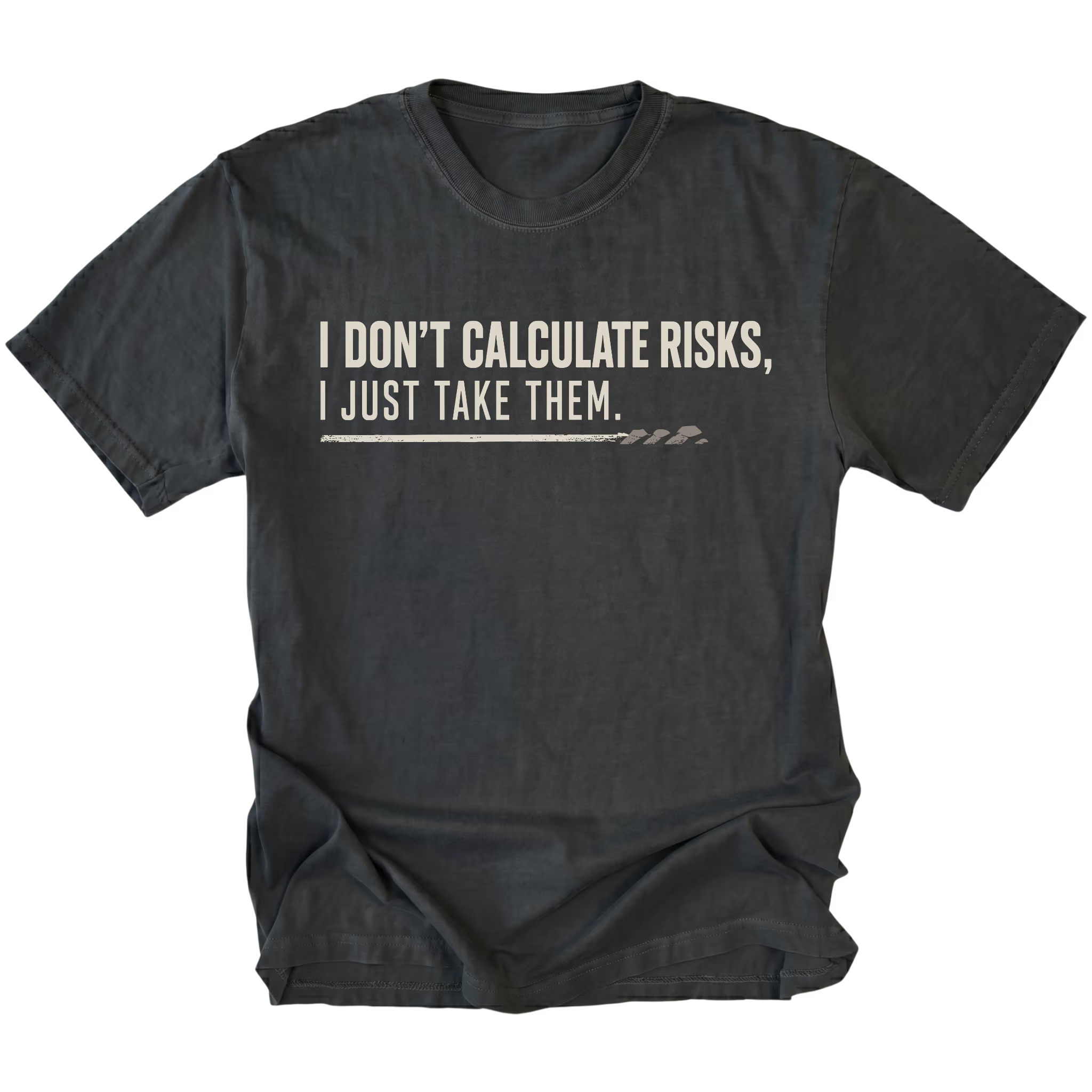 Black T-shirt featuring the Risk Taker design on the front by Trail Snark.