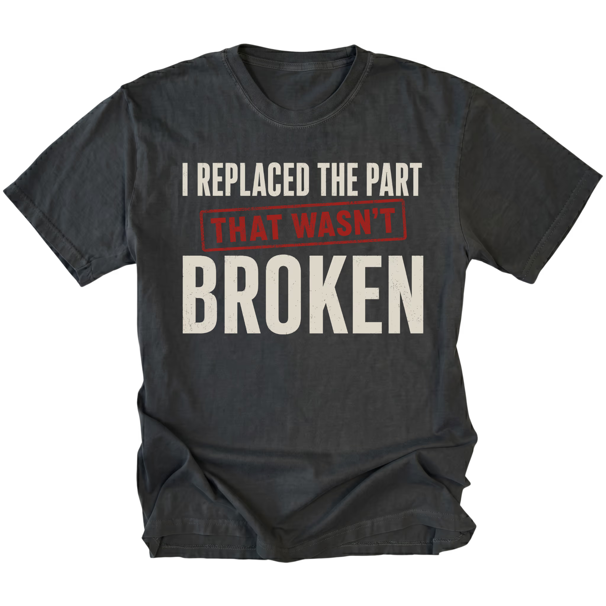 Black t-shirt featuring the Wrong Part design on the front by Trail Snark.