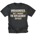 Black t-shirt featuring the Replacement Anyway design on the front by Trail Snark.