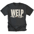 Black T-shirt with Welp broken axle design shown from the front by Trail Snark.