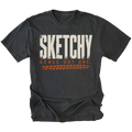 Black T-shirt featuring the Sketchy Since Day One design on the front by Trail Snark.