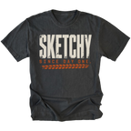 Black T-shirt featuring the Sketchy Since Day One design on the front by Trail Snark.