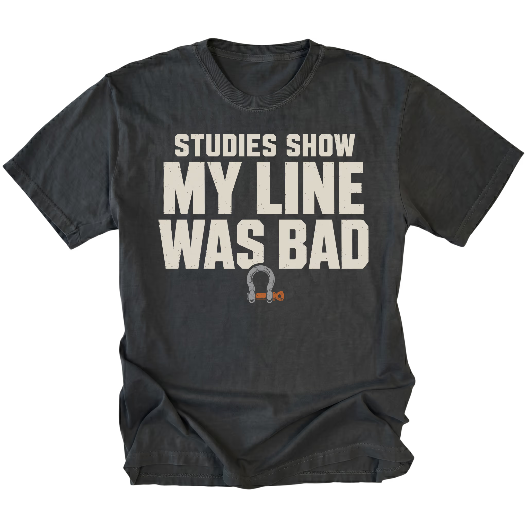 Black T-shirt featuring the Bad Line recovery shackle design on the front by Trail Snark.