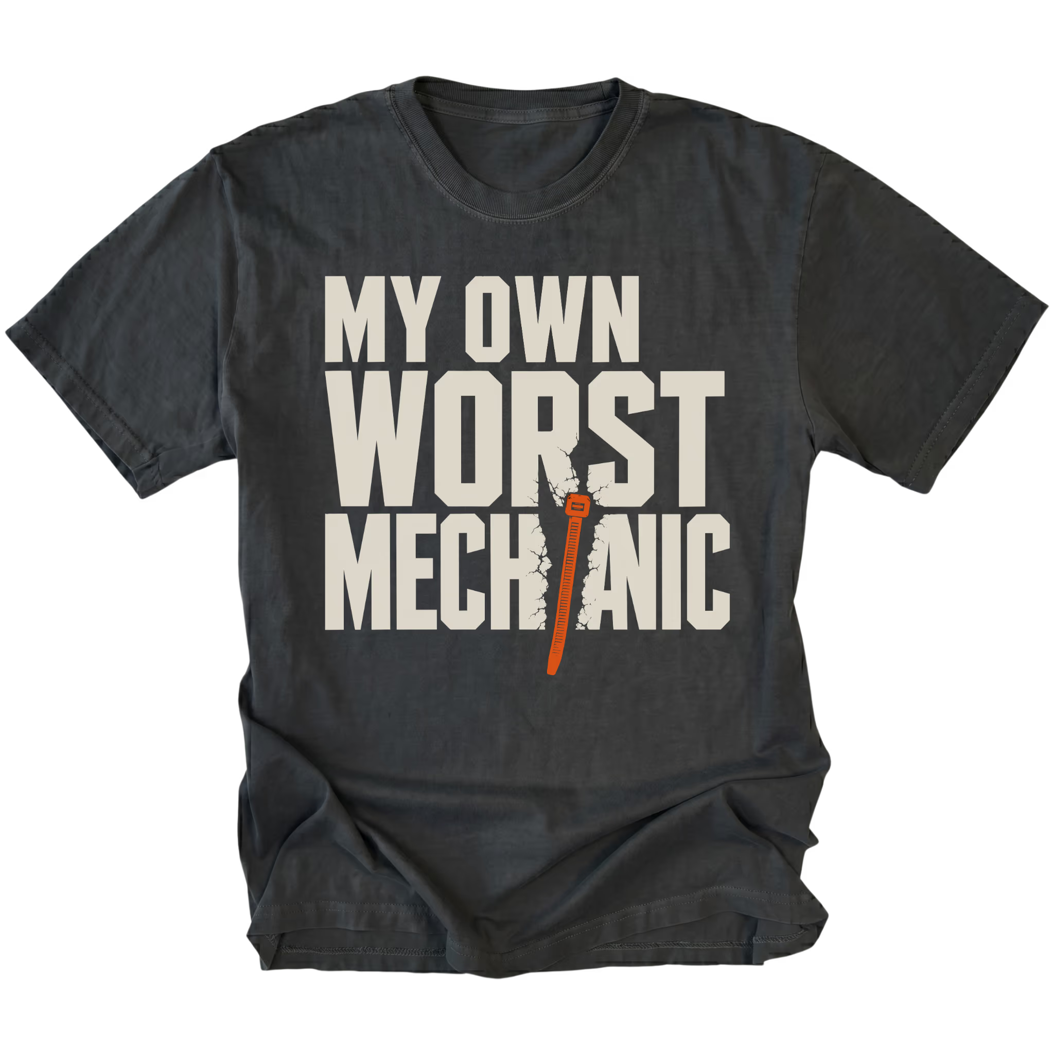 Black T-Shirt featuring the My Own Worst Mechanic design on the front by Trail Snark.