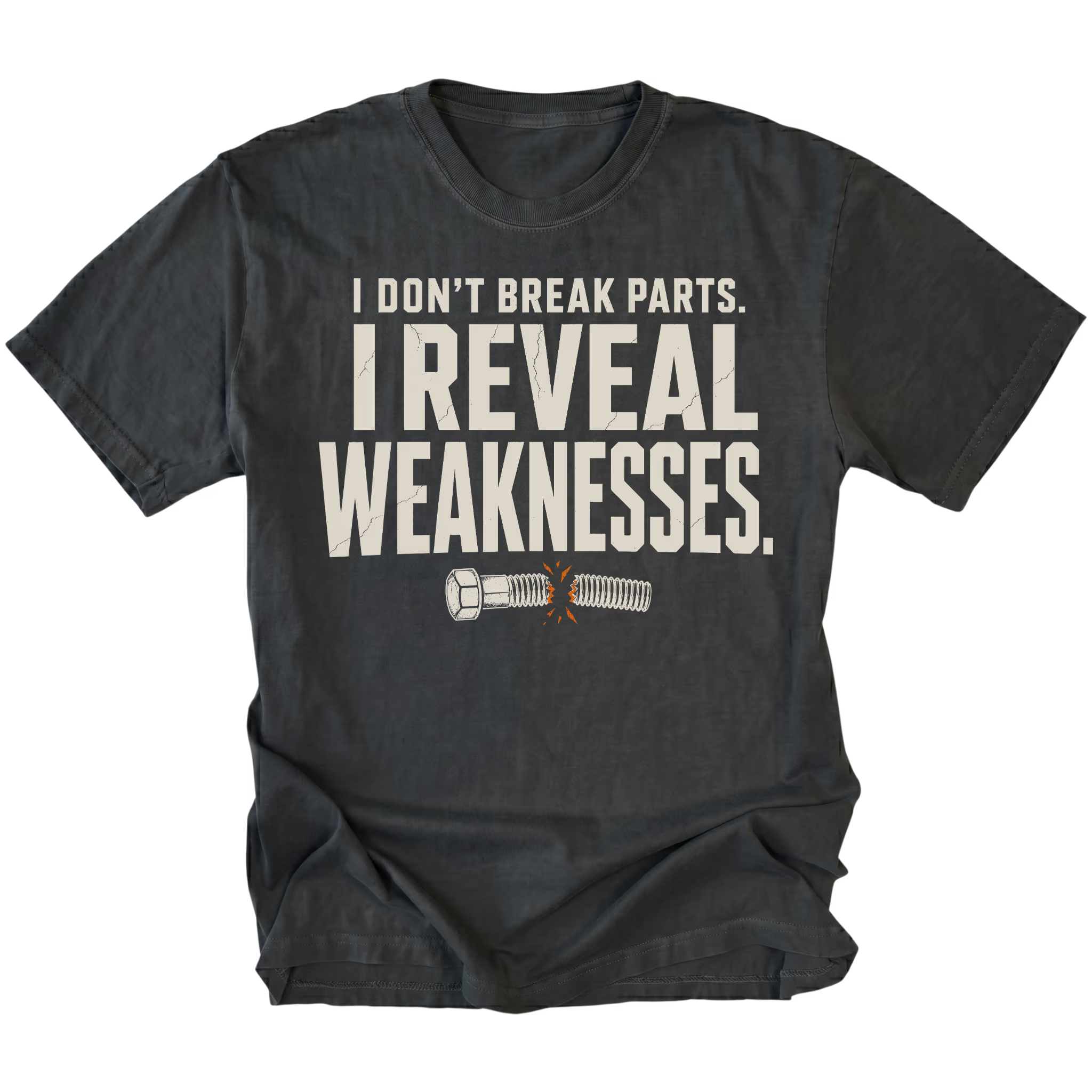 Black t-shirt featuring the Reveal Weaknesses design on the front by Trail Snark.