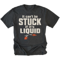 Black t-shirt featuring the Liquid Stuck design on the front by Trail Snark.