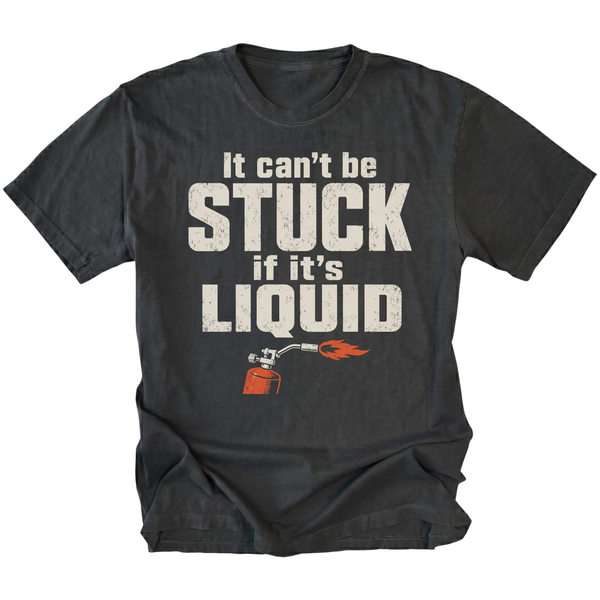 Black t-shirt featuring the Liquid Stuck design on the front by Trail Snark.