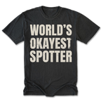 Black Tall Tee featuring the World’s Okayest Spotter design on the front by Trail Snark.