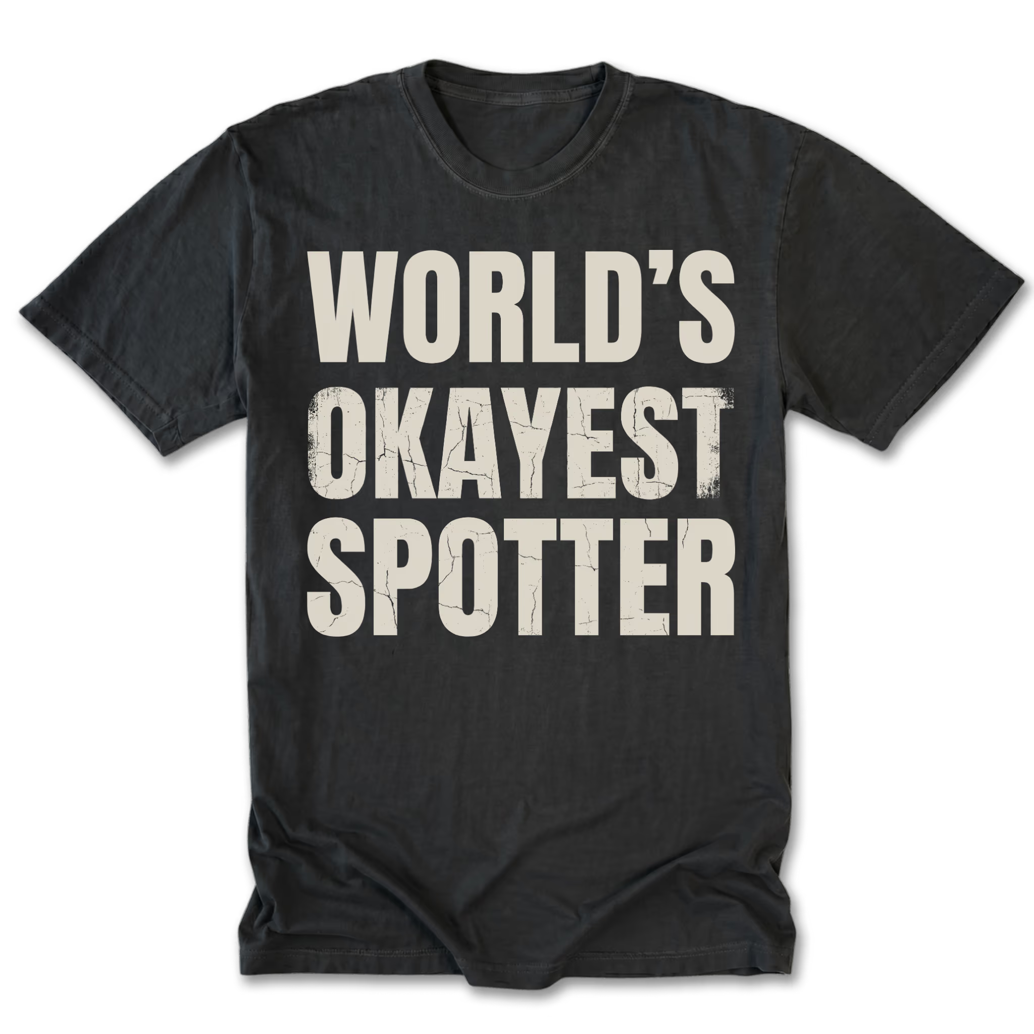 Black Tall Tee featuring the World’s Okayest Spotter design on the front by Trail Snark.
