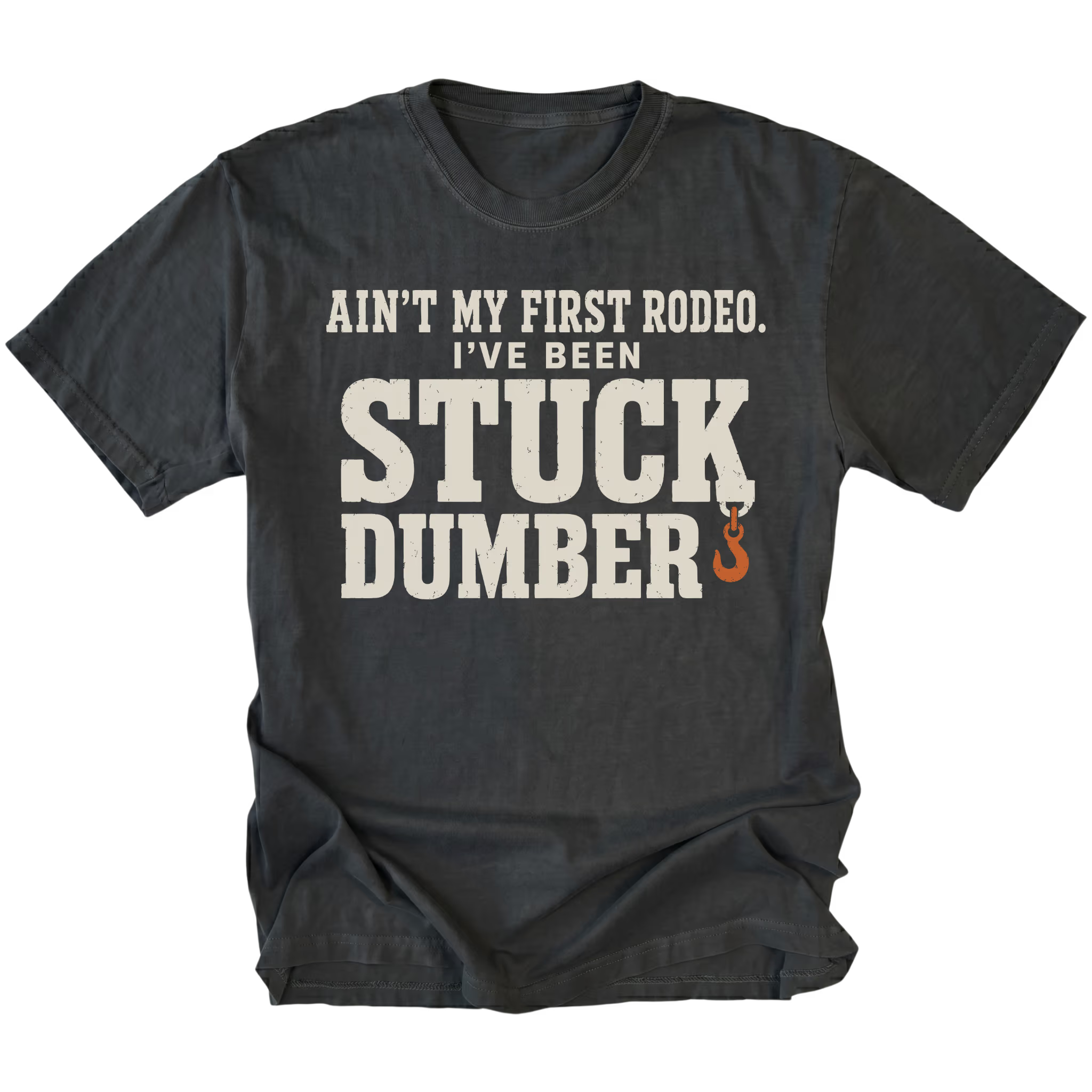 Black t-shirt featuring the Stuck Dumber design on the front by Trail Snark.