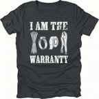 Black t-shirt with text reading I Am The Warranty and illustrations of zip ties, duct tape, and vice grips.