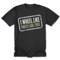 Black Tall Tee featuring the Parts Are Free design on the front by Trail Snark.