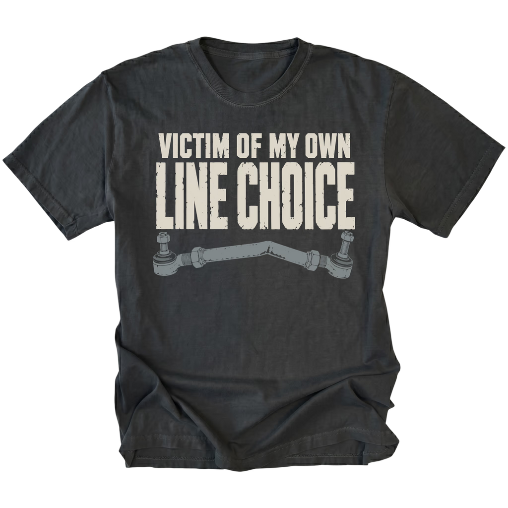 Black T-Shirt featuring the Bad Line design with a bent tie rod on the front by Trail Snark.