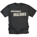 Black T-Shirt featuring the Professionally Unaligned design on the front by Trail Snark.