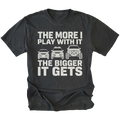 Black T-Shirt featuring The More I Play With It The Bigger It Gets design with three progressively modified Lexus RX style SUVs on the front view by Trail Snark.