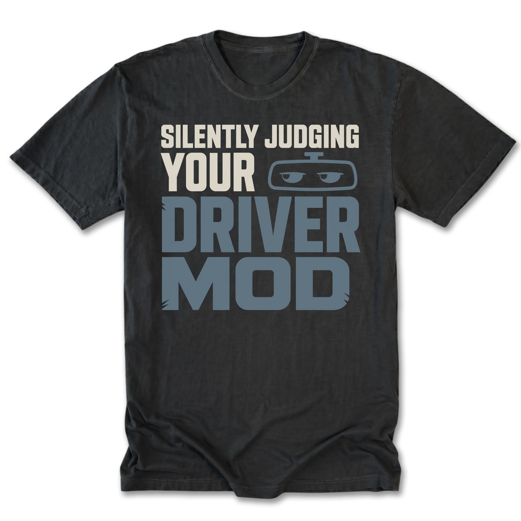 Black Tall Tee featuring the Silently Judging Your Driver Mod design on the front by Trail Snark.