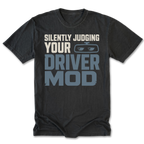 Black Tall Tee featuring the Silently Judging Your Driver Mod design on the front by Trail Snark.