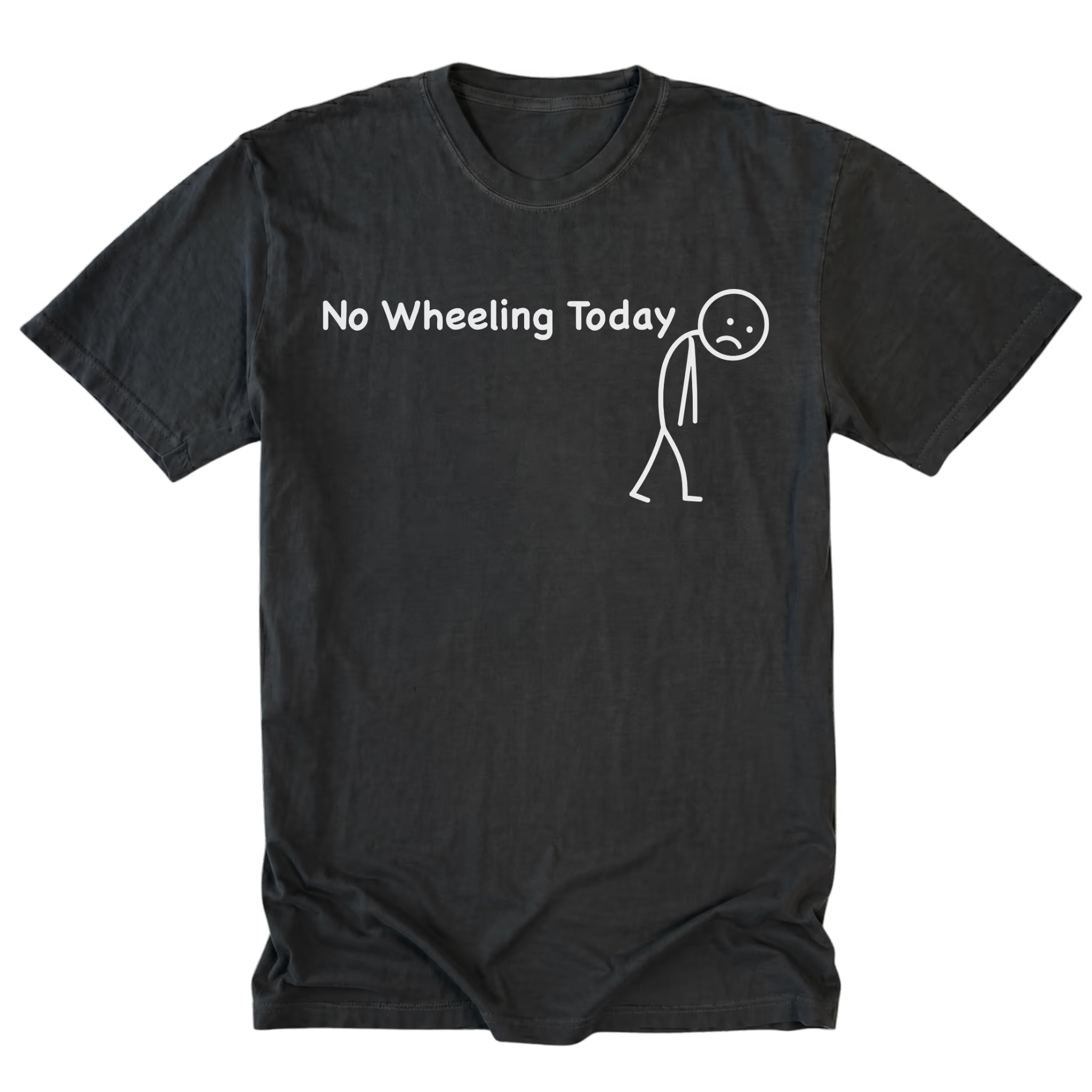 Black Tall Tee featuring the No Wheeling Today design on the front by Trail Snark.