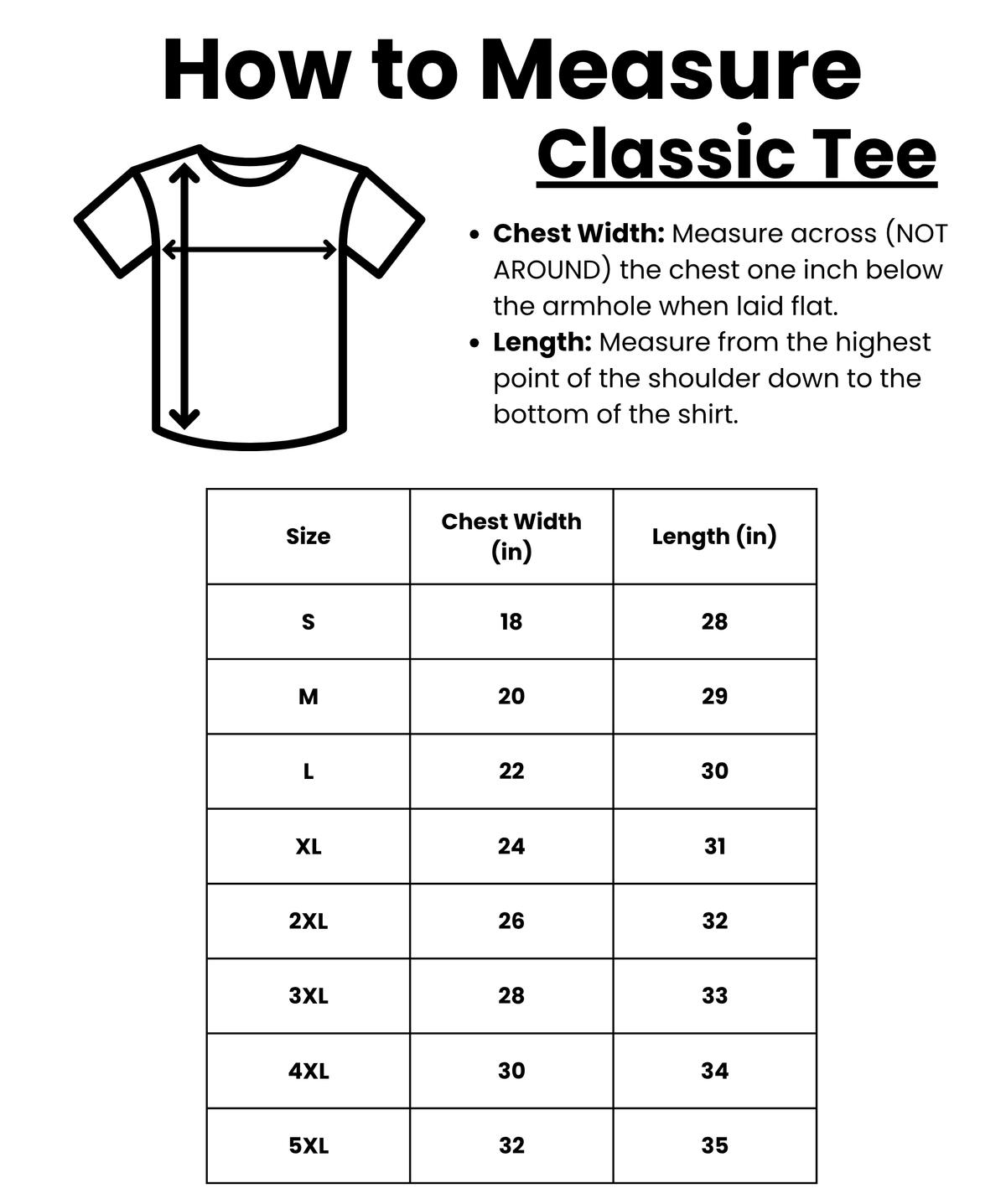 Classic Tees Size Chart