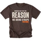 Espresso T-shirt featuring the Bring Straps recovery design on the front by Trail Snark.
