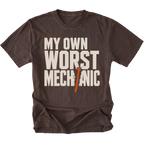 Espresso T-Shirt featuring the My Own Worst Mechanic design on the front by Trail Snark.