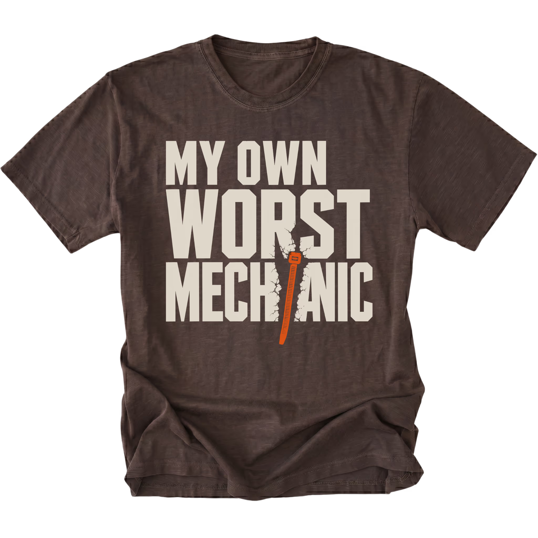 Espresso T-Shirt featuring the My Own Worst Mechanic design on the front by Trail Snark.