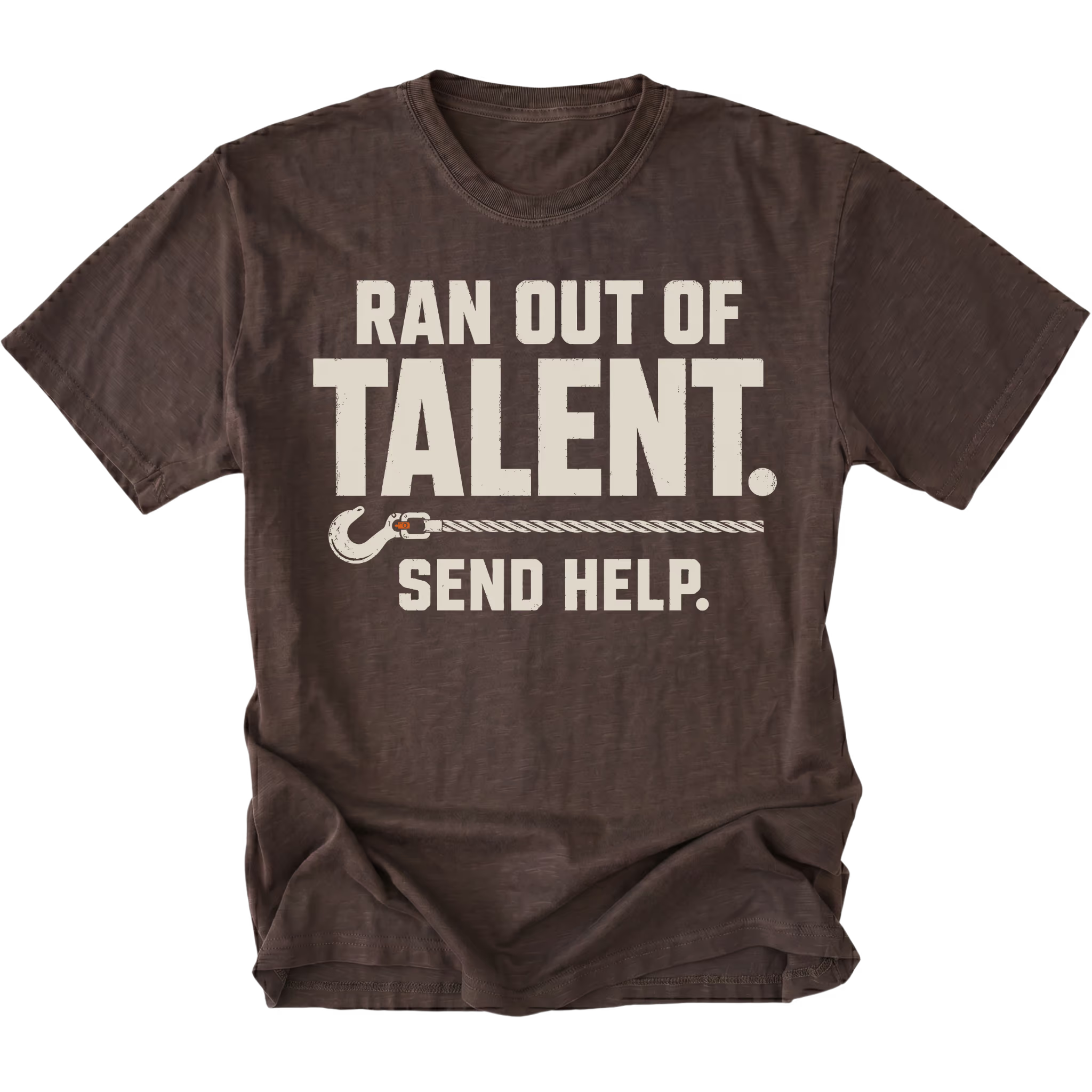 Espresso T-shirt featuring the Out of Talent recovery hook design on the front by Trail Snark.