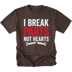 Espresso T-Shirt featuring the I Break Parts Not Hearts design on the front view by Trail Snark.