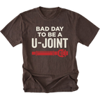 Espresso t-shirt with Bad Day To Be A U-Joint drivetrain graphic shown front view by Trail Snark.