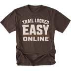 Espresso T-Shirt with Trail Looked Easy Online off-road trail humor design shown from the front by Trail Snark.