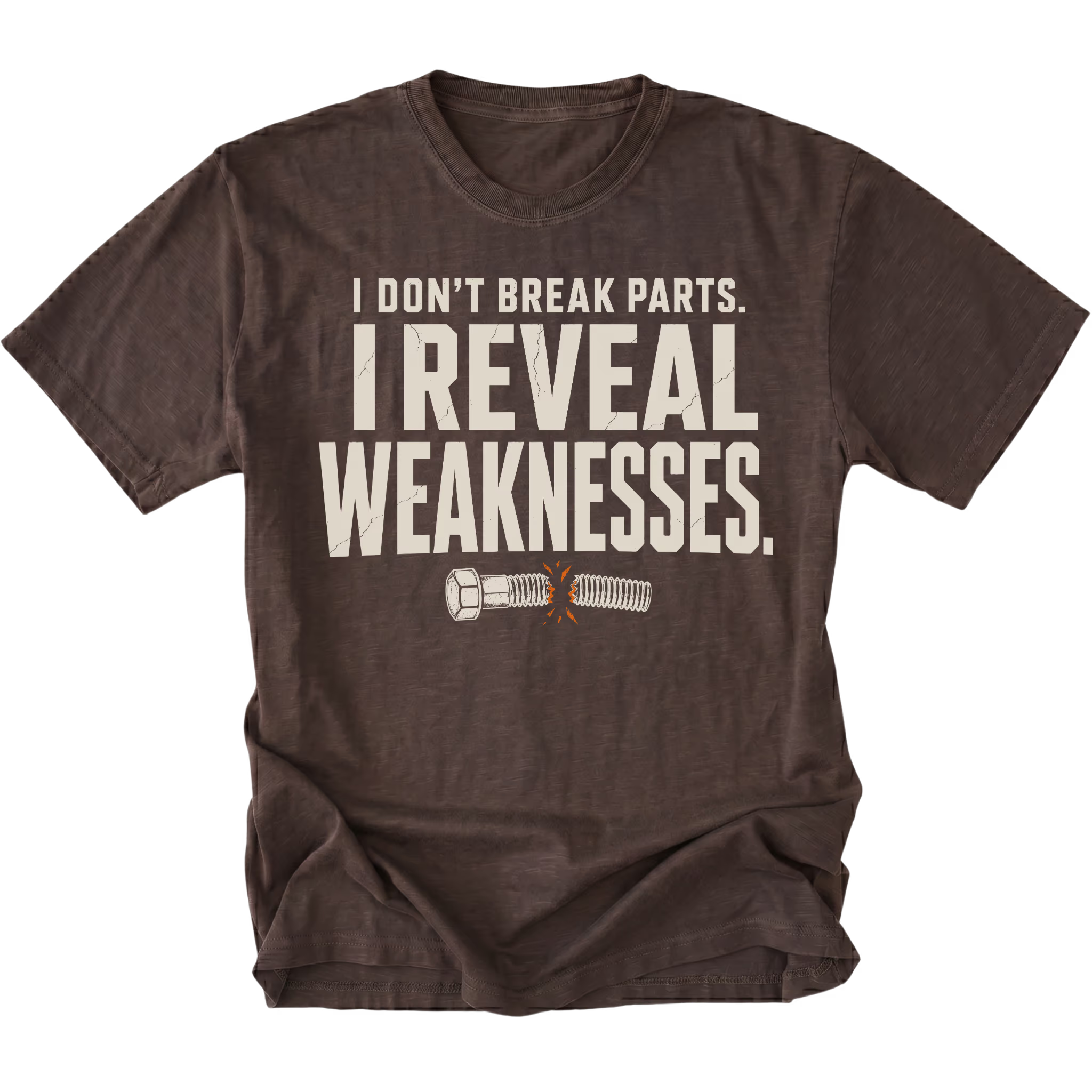 Espresso t-shirt featuring the Reveal Weaknesses design on the front by Trail Snark.