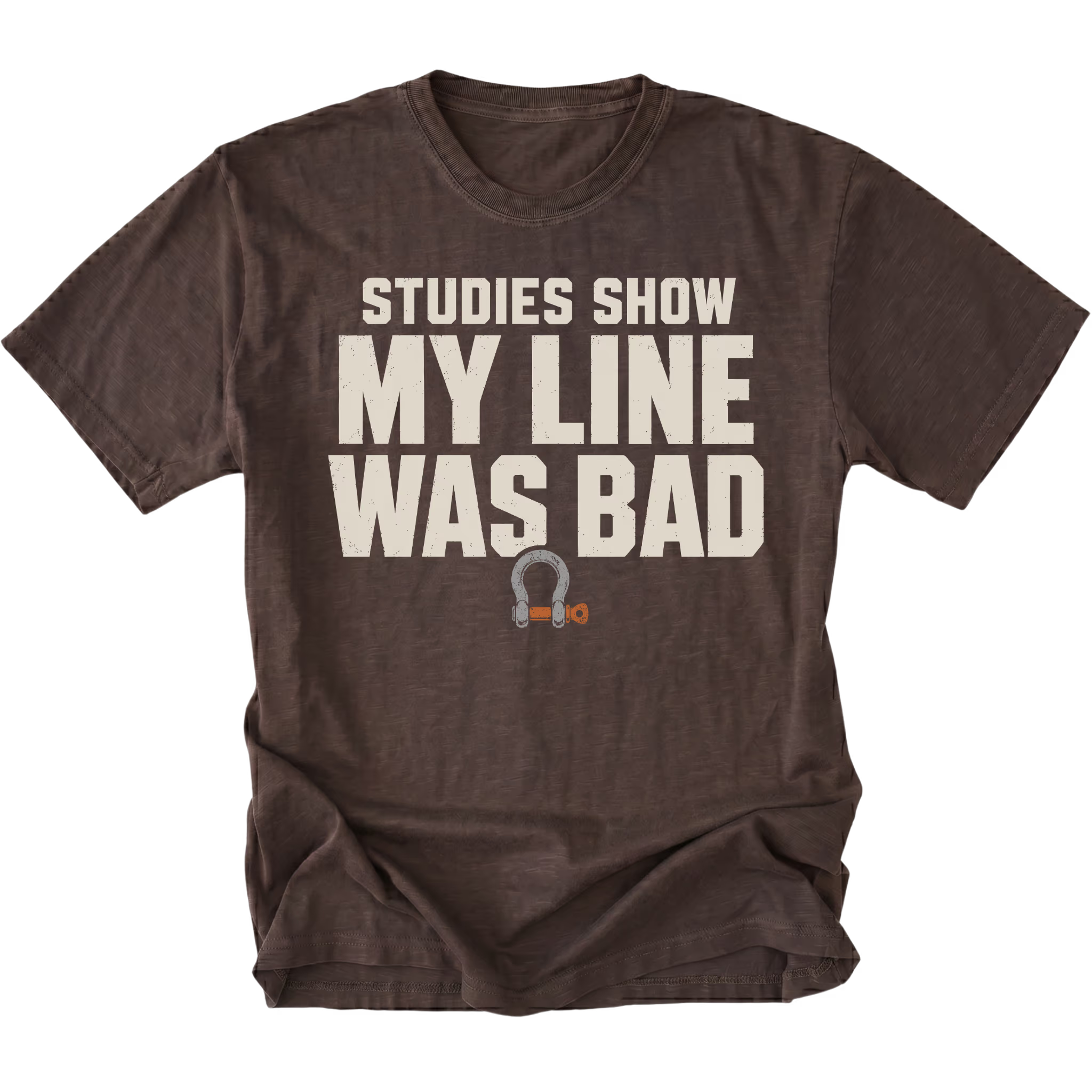 Espresso T-shirt featuring the Bad Line recovery shackle design on the front by Trail Snark.